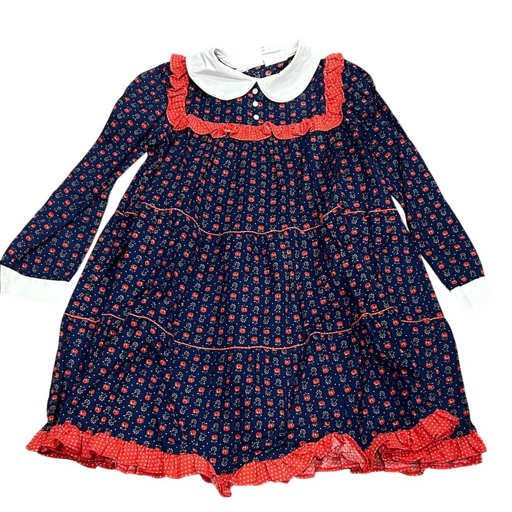 Nannette Childs Blue Red Ditzy Floral Dress White Peter Pan Collar Flowy Size 5X